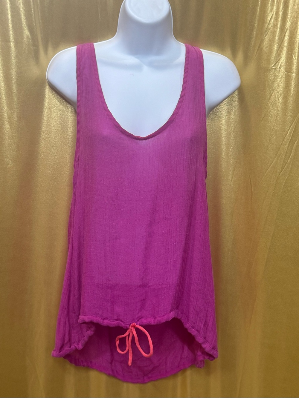 Lucy Love JoJo Top Magenta Pink High-Low Drawstring Tank Medium